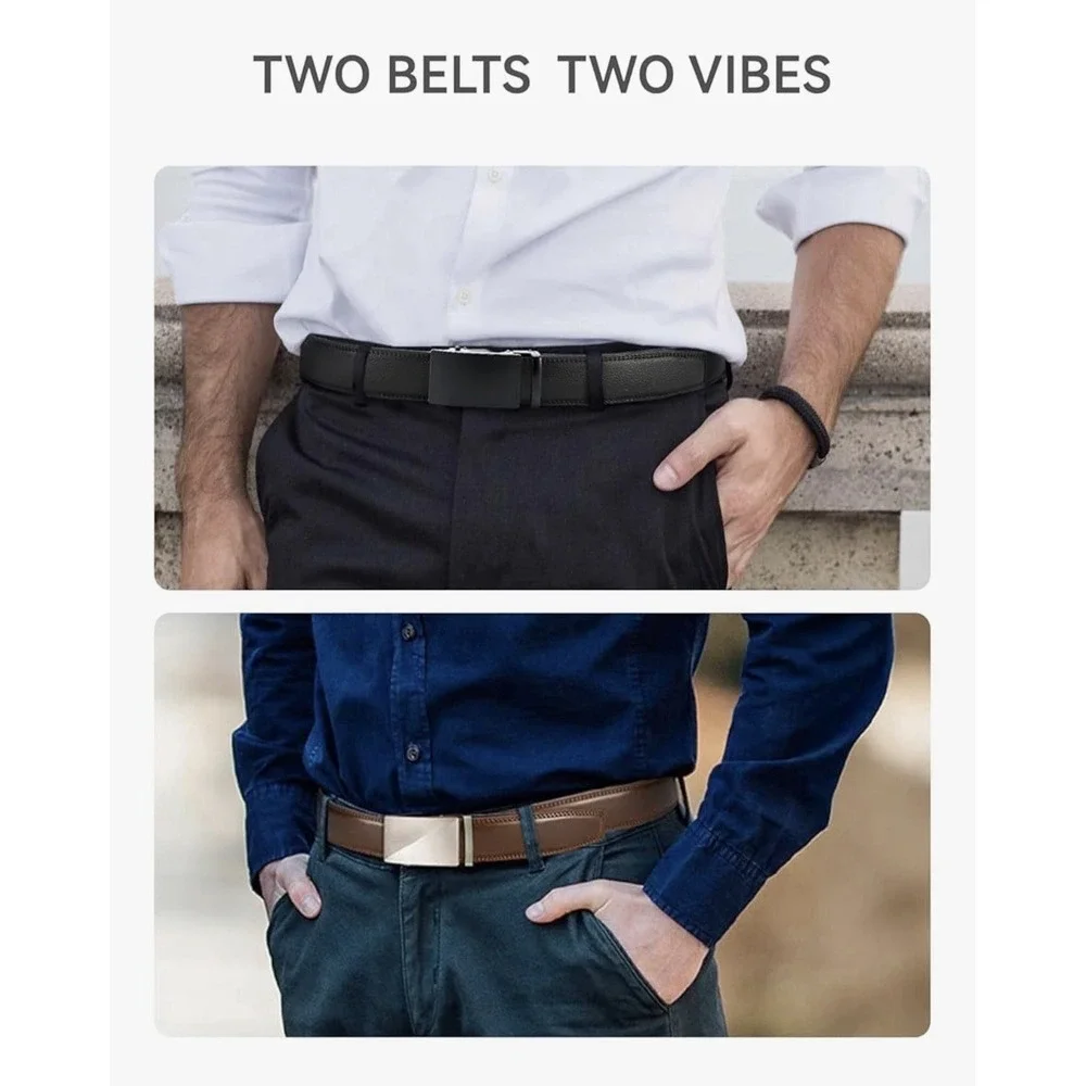 Leather Ratchet Belt Men‎ 2 Pack - Customizable Fit, Effortless Style (35mm)